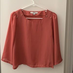 Forever 21 loose chiffon coral long sleeve button